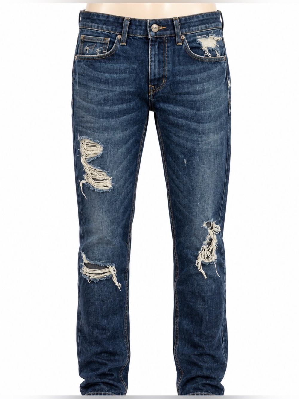 GUESS Lincoln Men’s Distressed Slim Straight Jeans 34x32 Dark Wash
